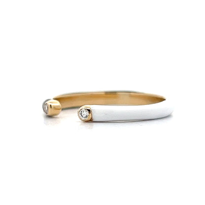 .06 Open Diamond & Enamel Stacking Ring in Yellow Gold