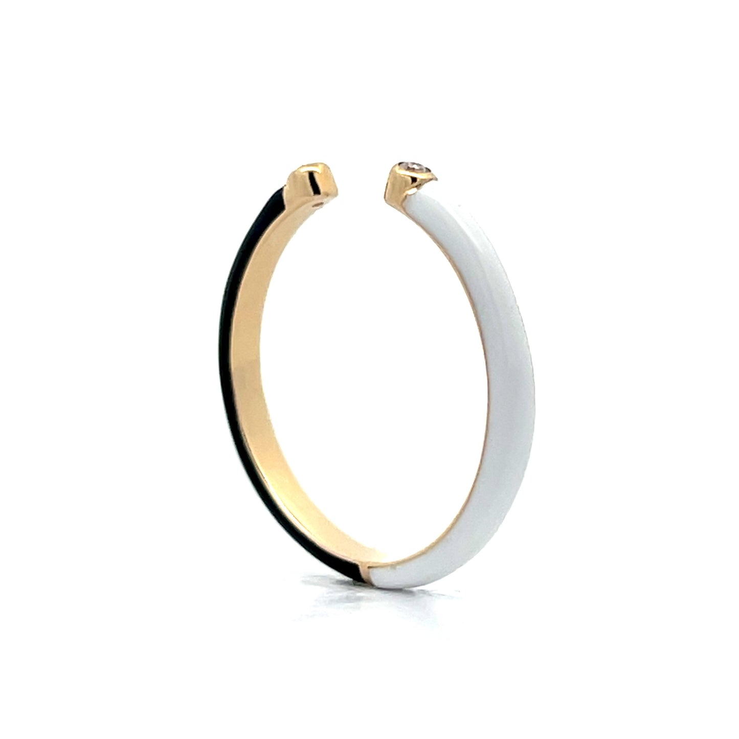 .06 Open Diamond & Enamel Stacking Ring in Yellow Gold