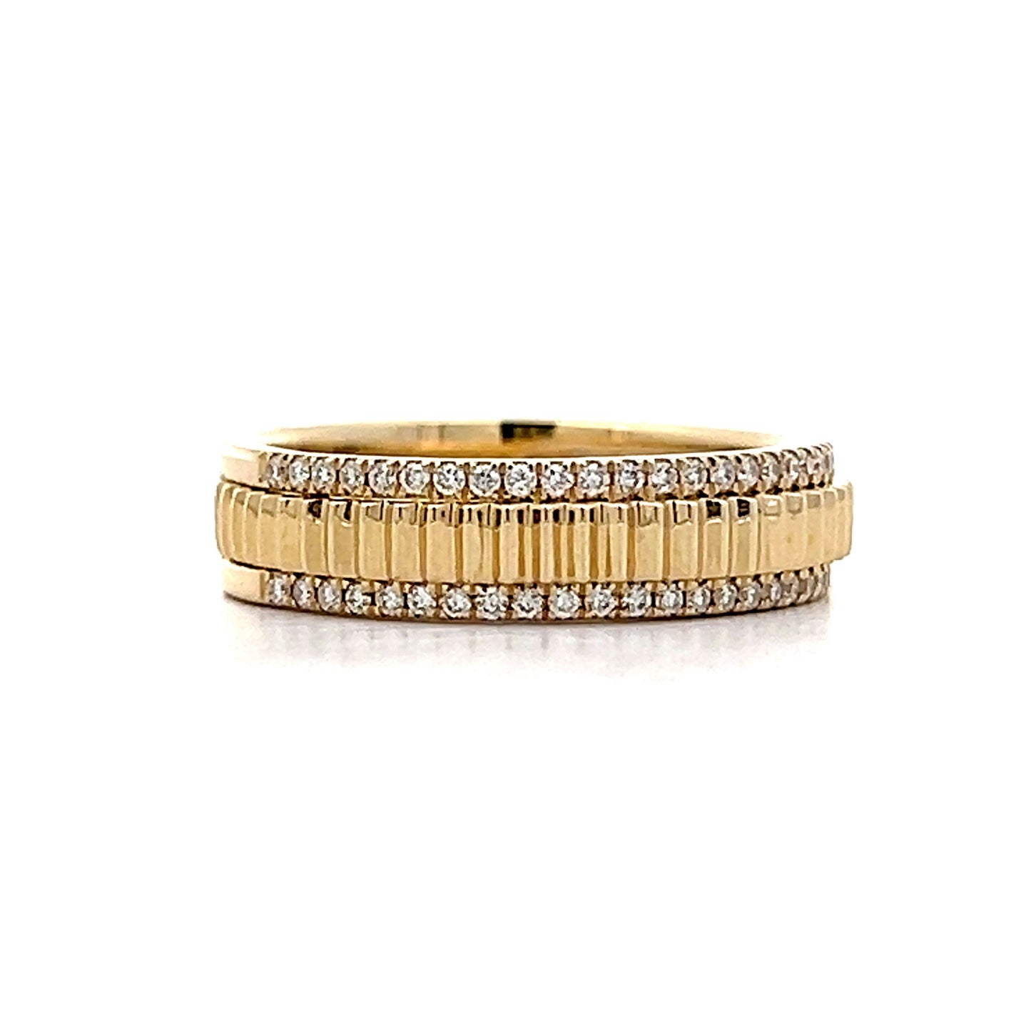 .26 Ridged Diamond Wedding Band in 14k Yellow Gold