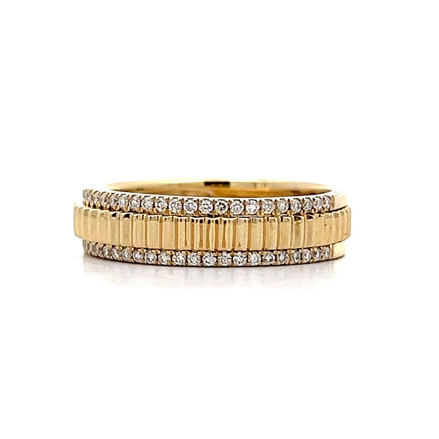 .26 Ridged Diamond Wedding Band in 14k Yellow Gold