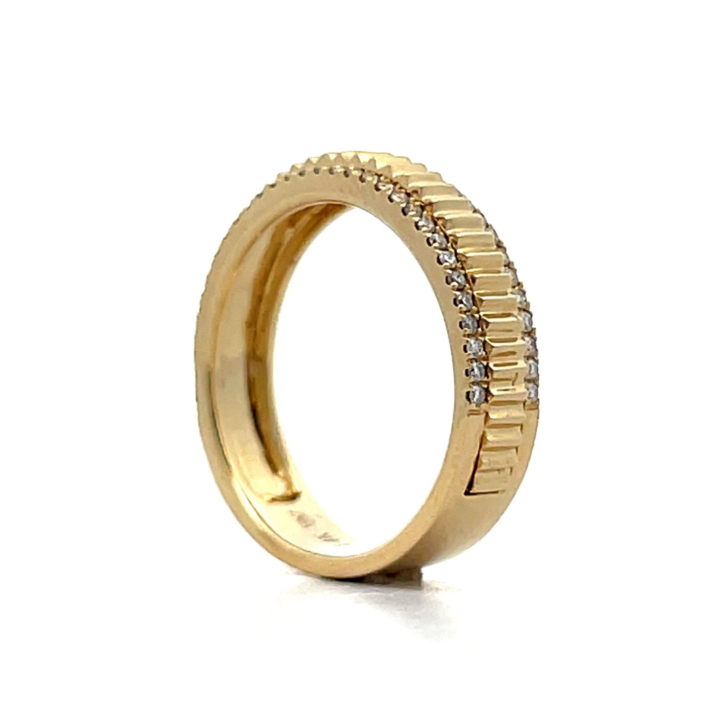 .26 Ridged Diamond Wedding Band in 14k Yellow Gold