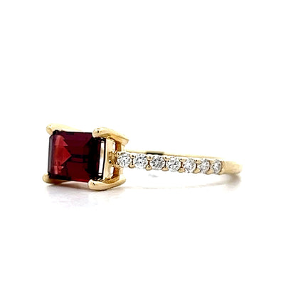 .36 Emerald Cut Garnet & Diamond Ring in 14k