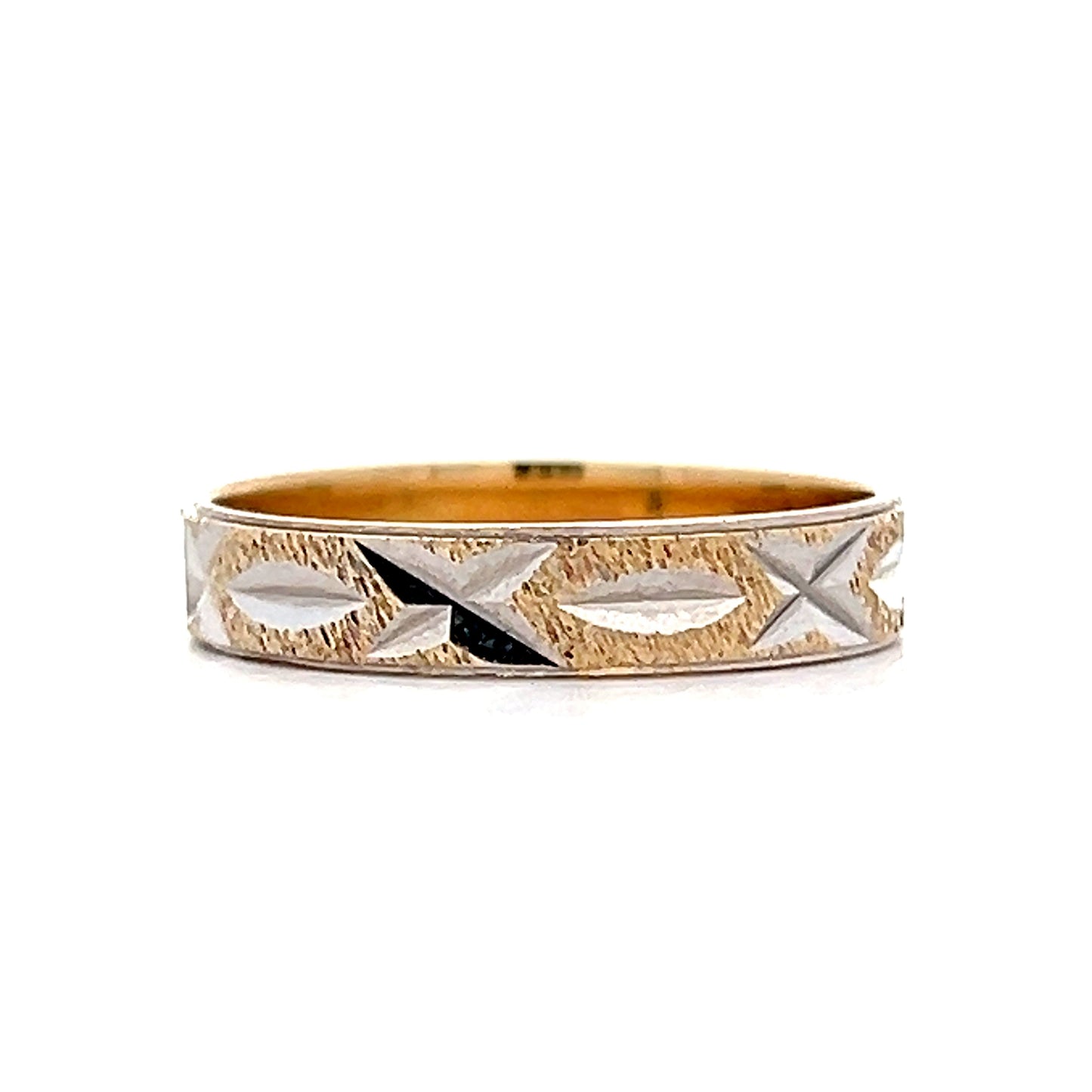 Mens Two-Tone Vintage Wedding Band in 14k