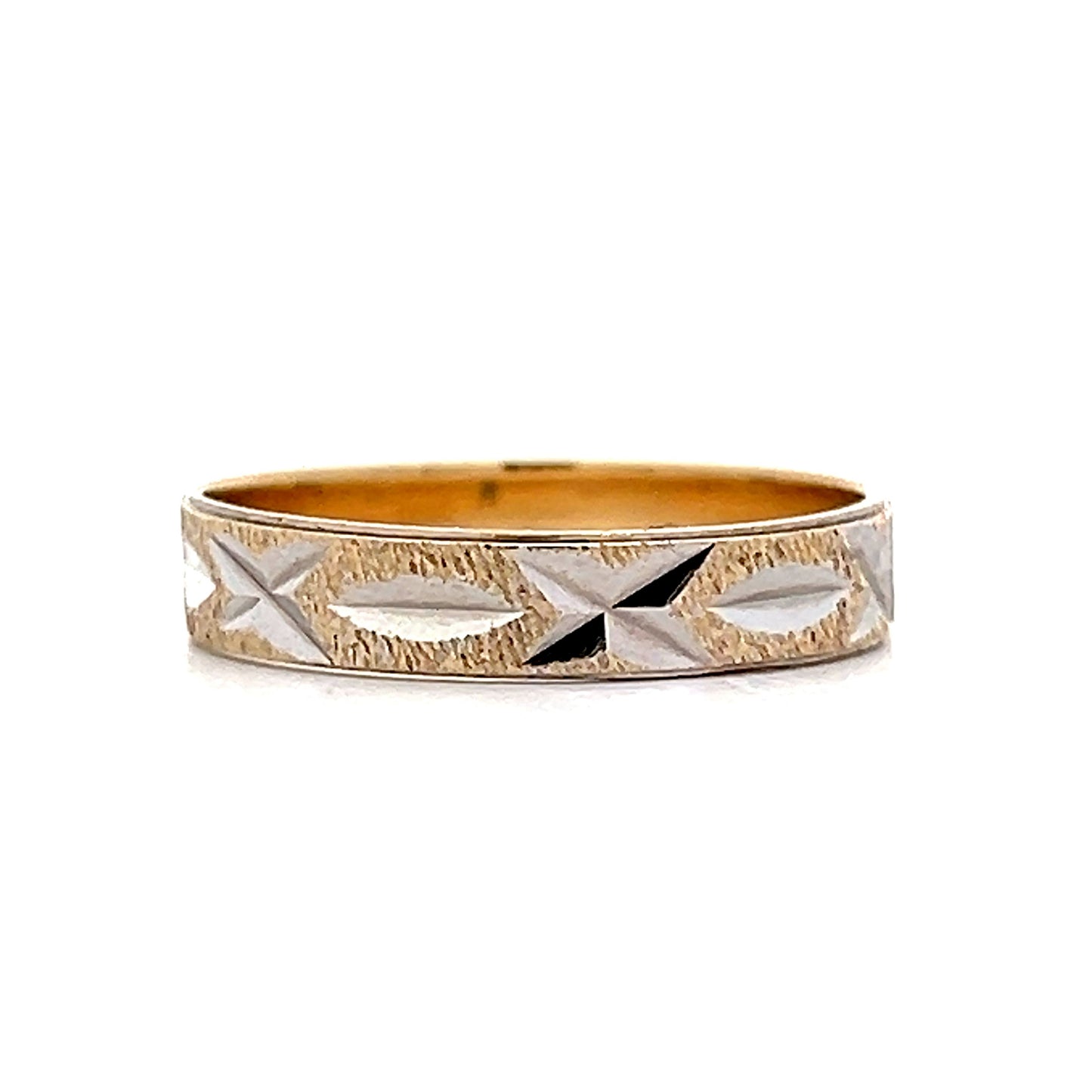 Mens Two-Tone Vintage Wedding Band in 14k