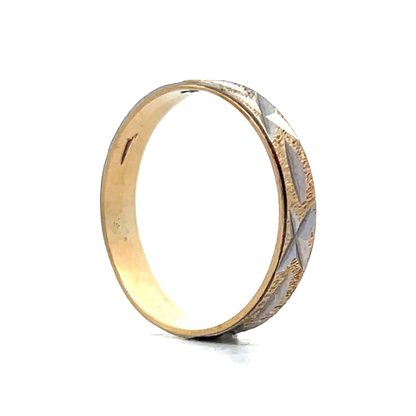 Mens Two-Tone Vintage Wedding Band in 14k