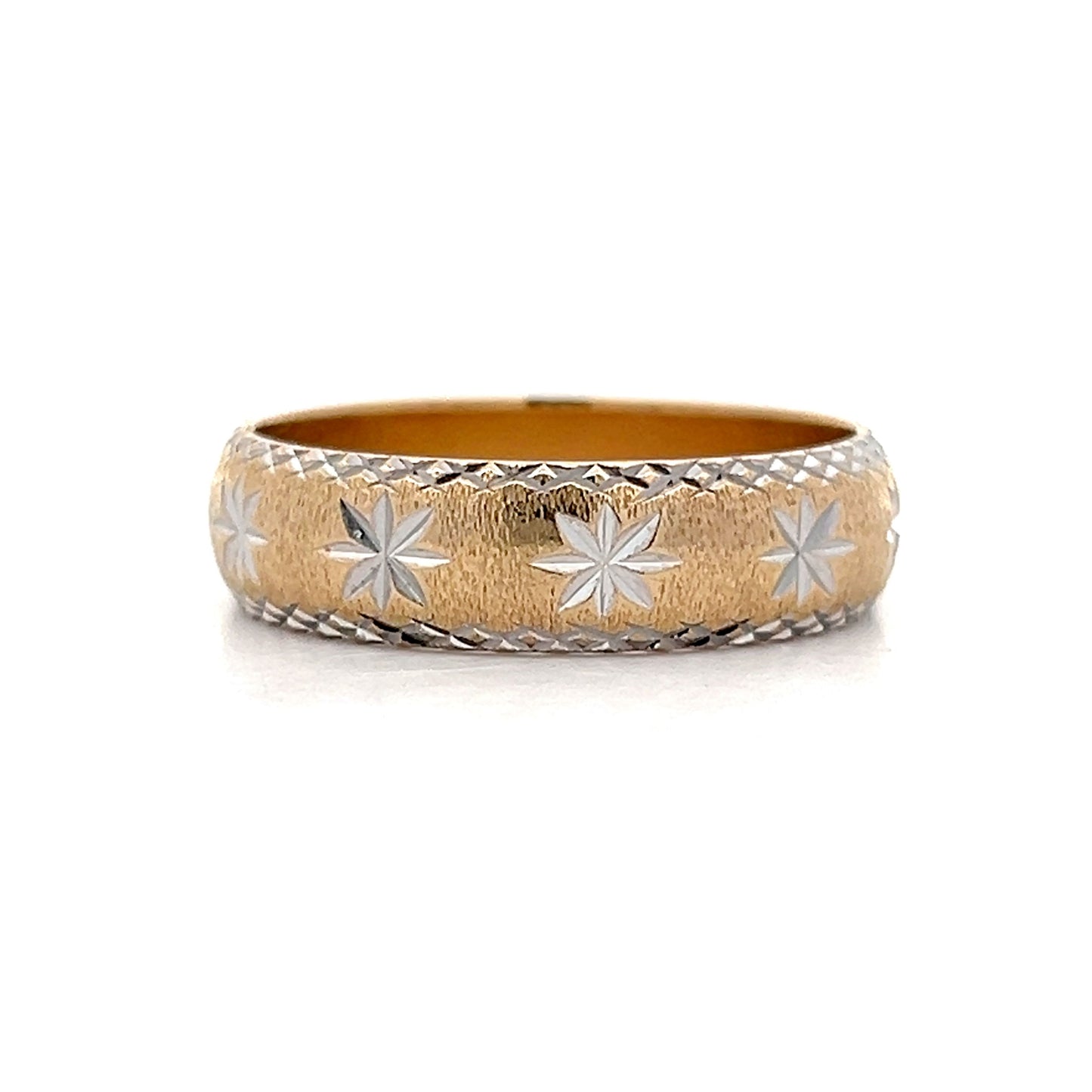 Mens Star Motif Vintage Wedding Band in 14k