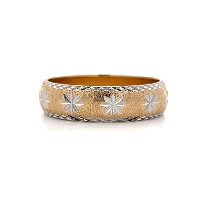 Mens Star Motif Vintage Wedding Band in 14k