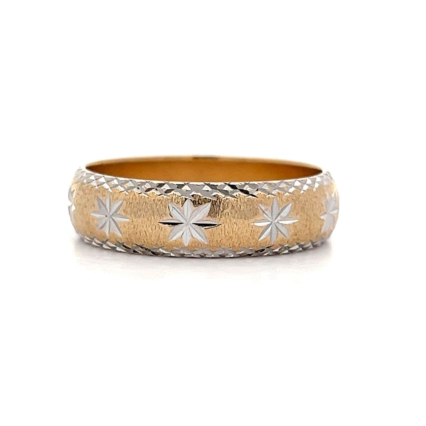 Mens Star Motif Vintage Wedding Band in 14k