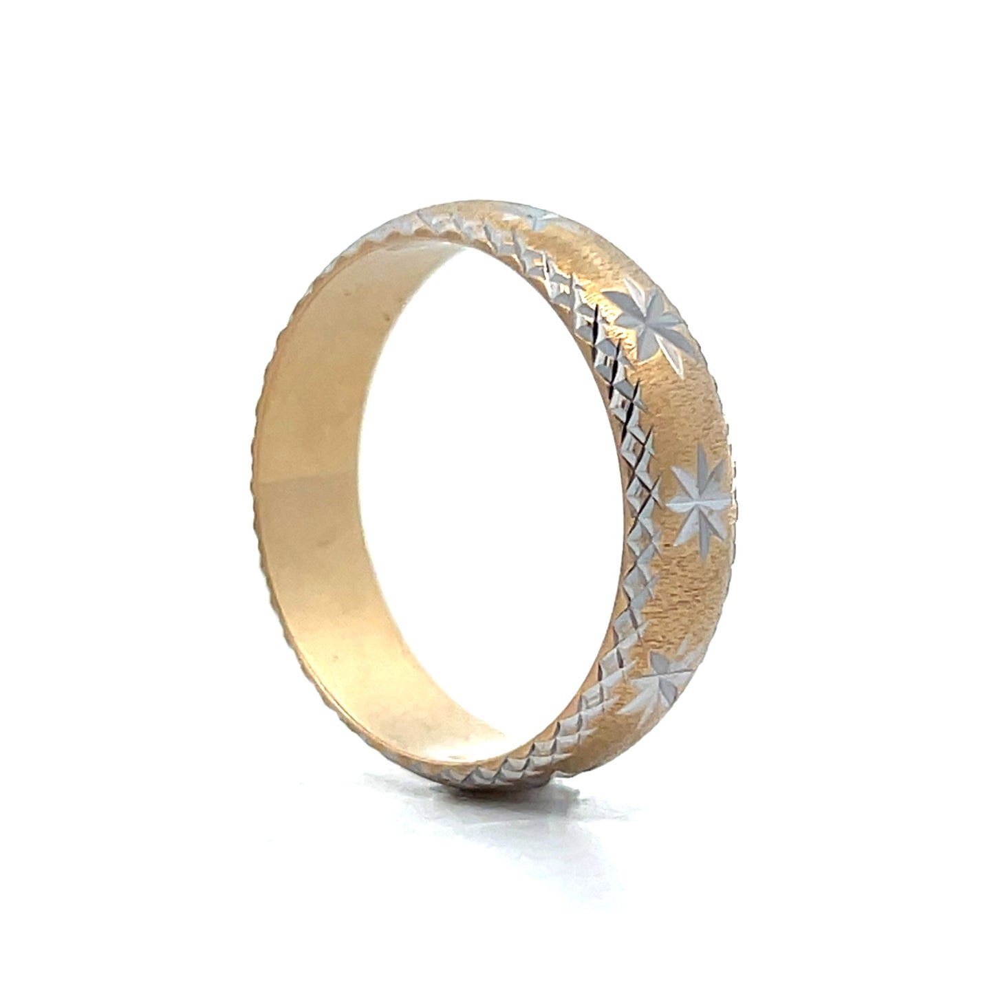 Mens Star Motif Vintage Wedding Band in 14k