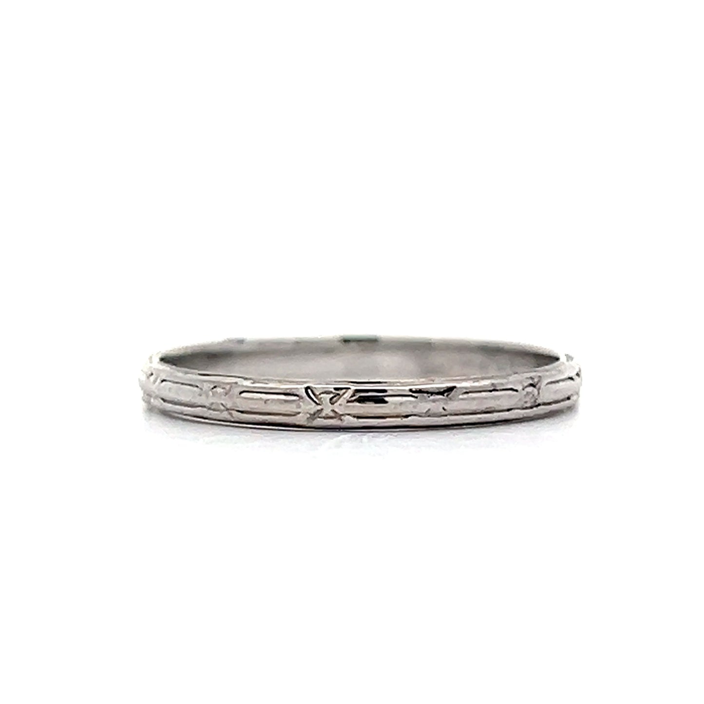 Antique Engraved Art Deco Wedding Band in 18k