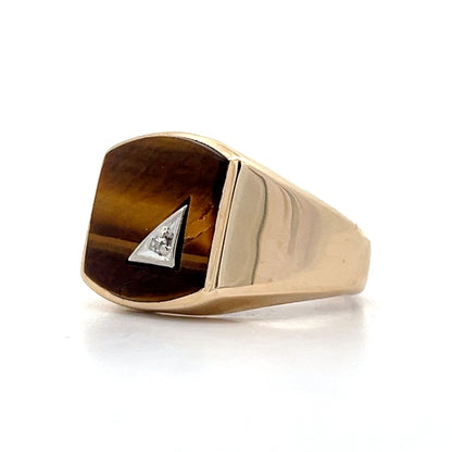 Vintage Mid-Century Tigers Eye Cocktail Ring in 10k