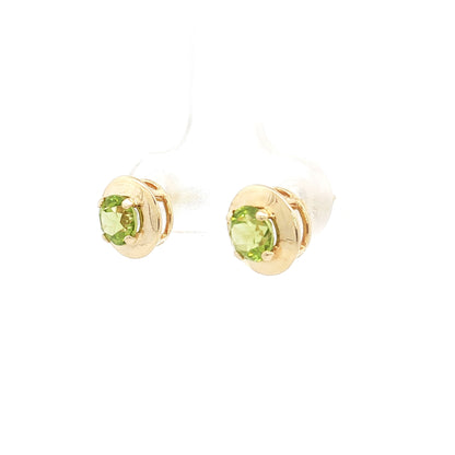 1.08 Round Peridot Stud Earrings in 14k Yellow Gold
