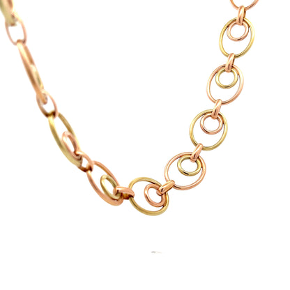 Vintage Retro Collar Chain Necklace in 14k Rose & Yellow Gold