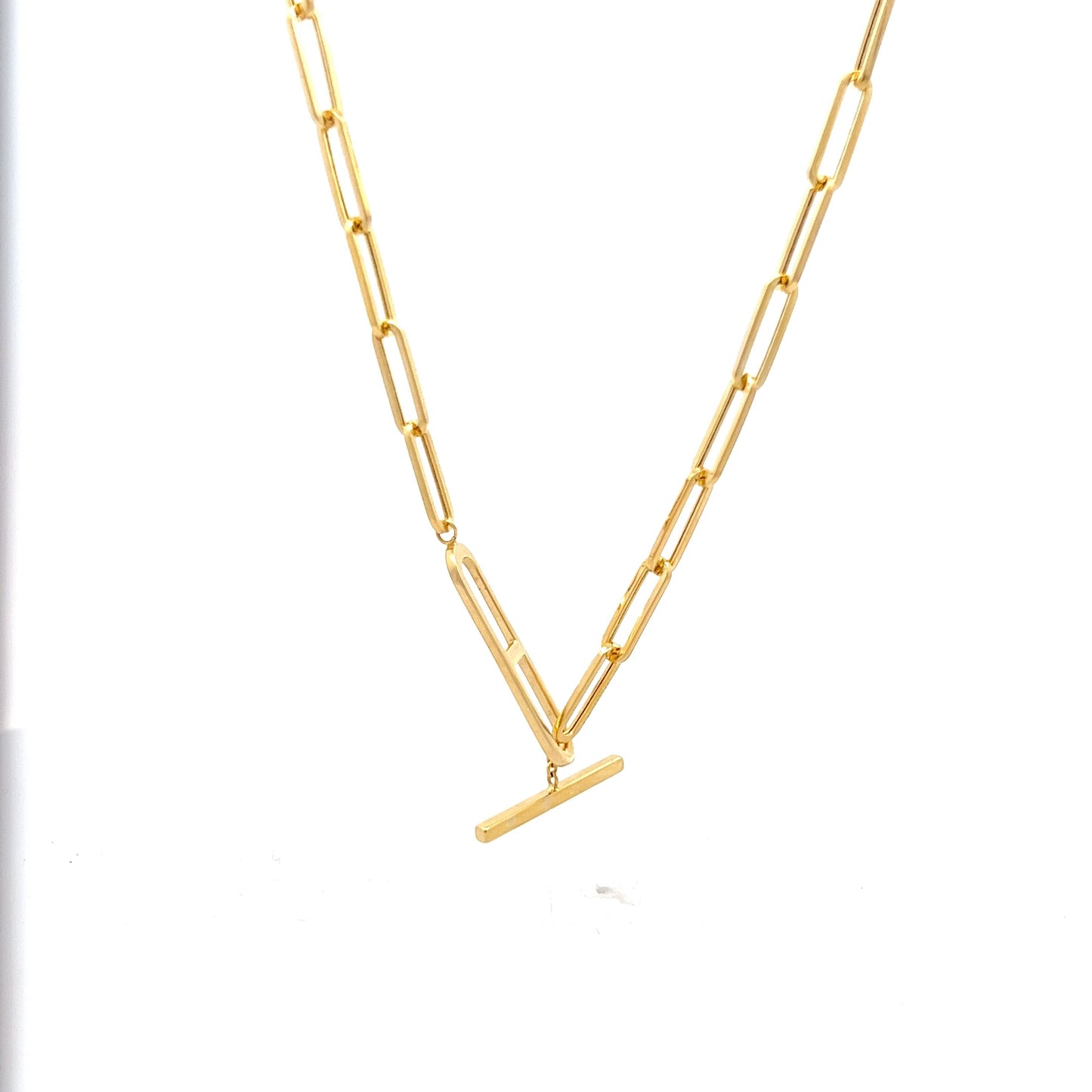 Paperclip Chain Toggle Necklace in 14k Yellow Gold