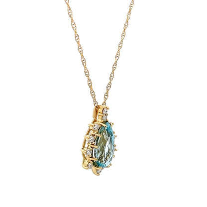 1.90 Pear Cut Aquamarine & Diamond Pendant in 14k