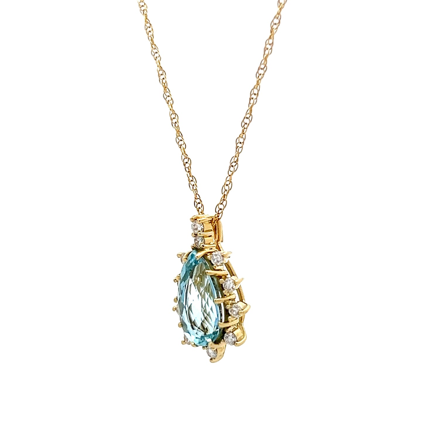 1.90 Pear Cut Aquamarine & Diamond Pendant in 14k