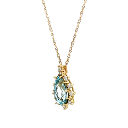 1.90 Pear Cut Aquamarine & Diamond Pendant in 14k