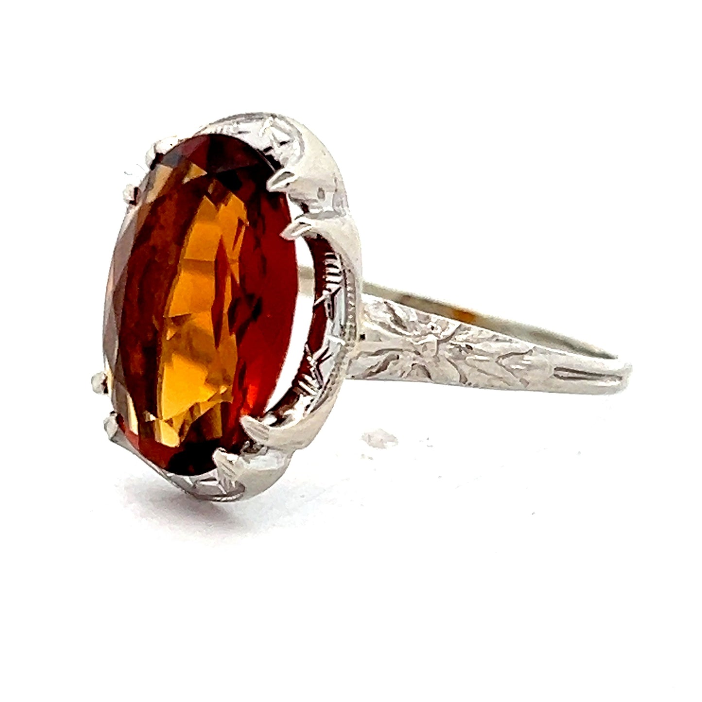 3.39 Vintage Deco Oval Citrine in 14k White Gold