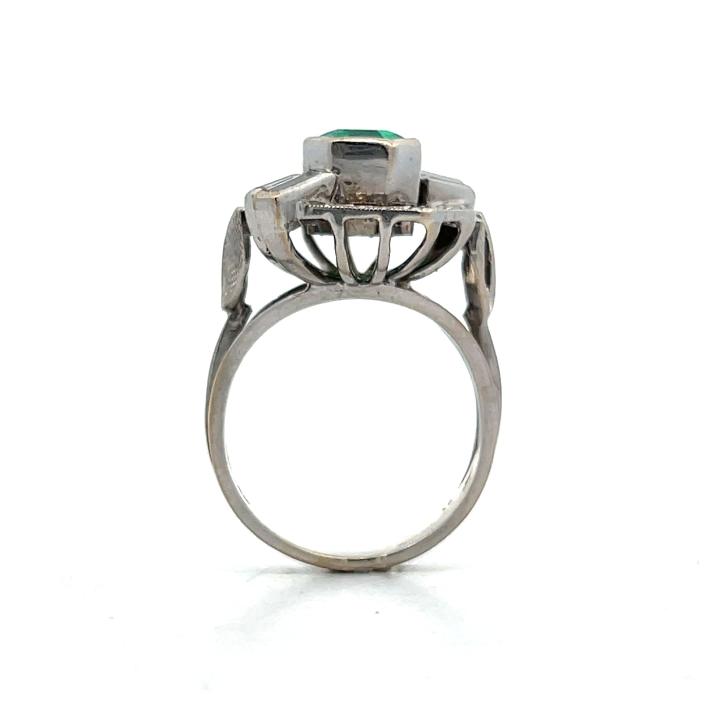 1.93 Antique Deco Emerald & Diamond Cocktail Ring in 18k