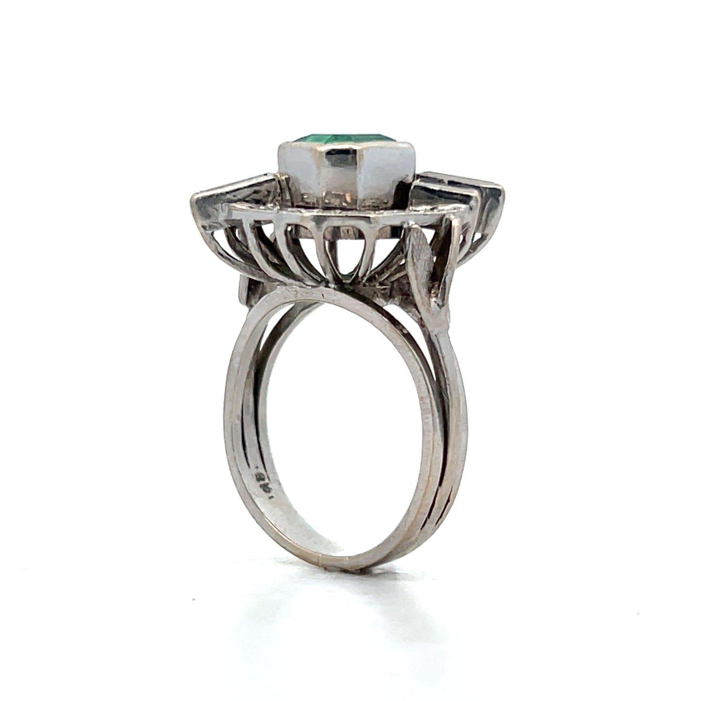 1.93 Antique Deco Emerald & Diamond Cocktail Ring in 18k