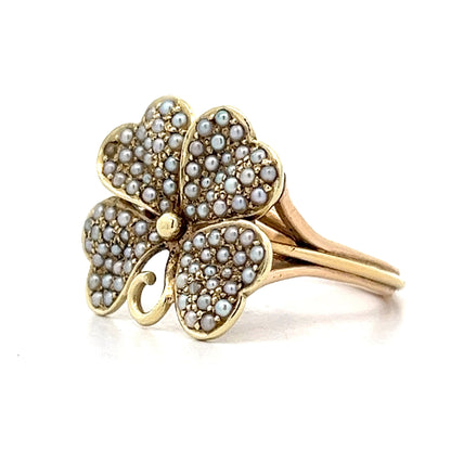 Vintage Victorian Four Leaf Clover Ring in 14k