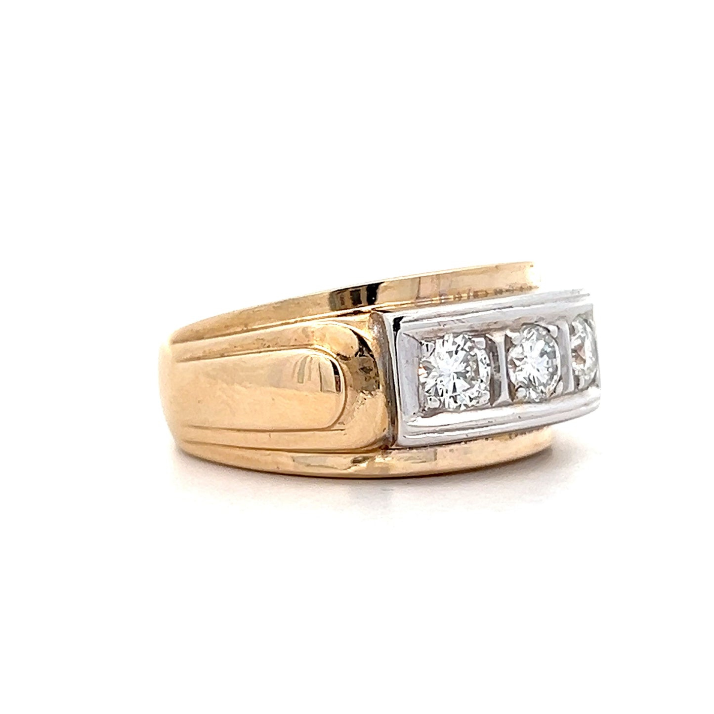 .75 Vintage Mens Three Stone Diamond Ring in 14k