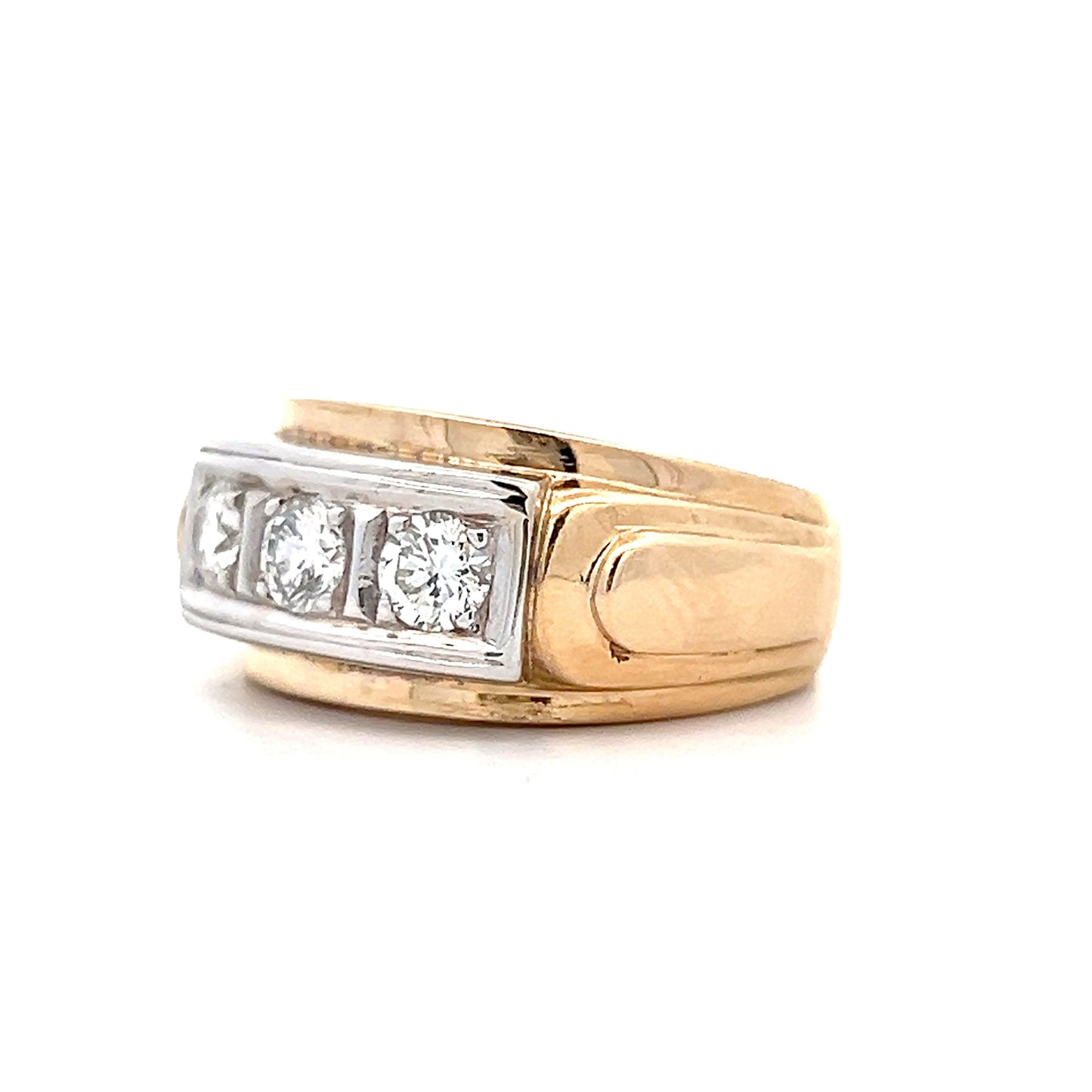 .75 Vintage Mens Three Stone Diamond Ring in 14k