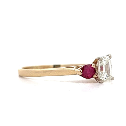 .50 Emerald Cut Diamond & Ruby Engagement Ring in 14k