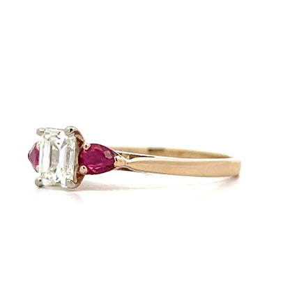 .50 Emerald Cut Diamond & Ruby Engagement Ring in 14k