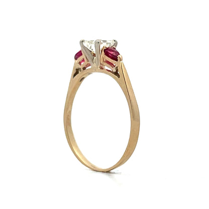 .50 Emerald Cut Diamond & Ruby Engagement Ring in 14k