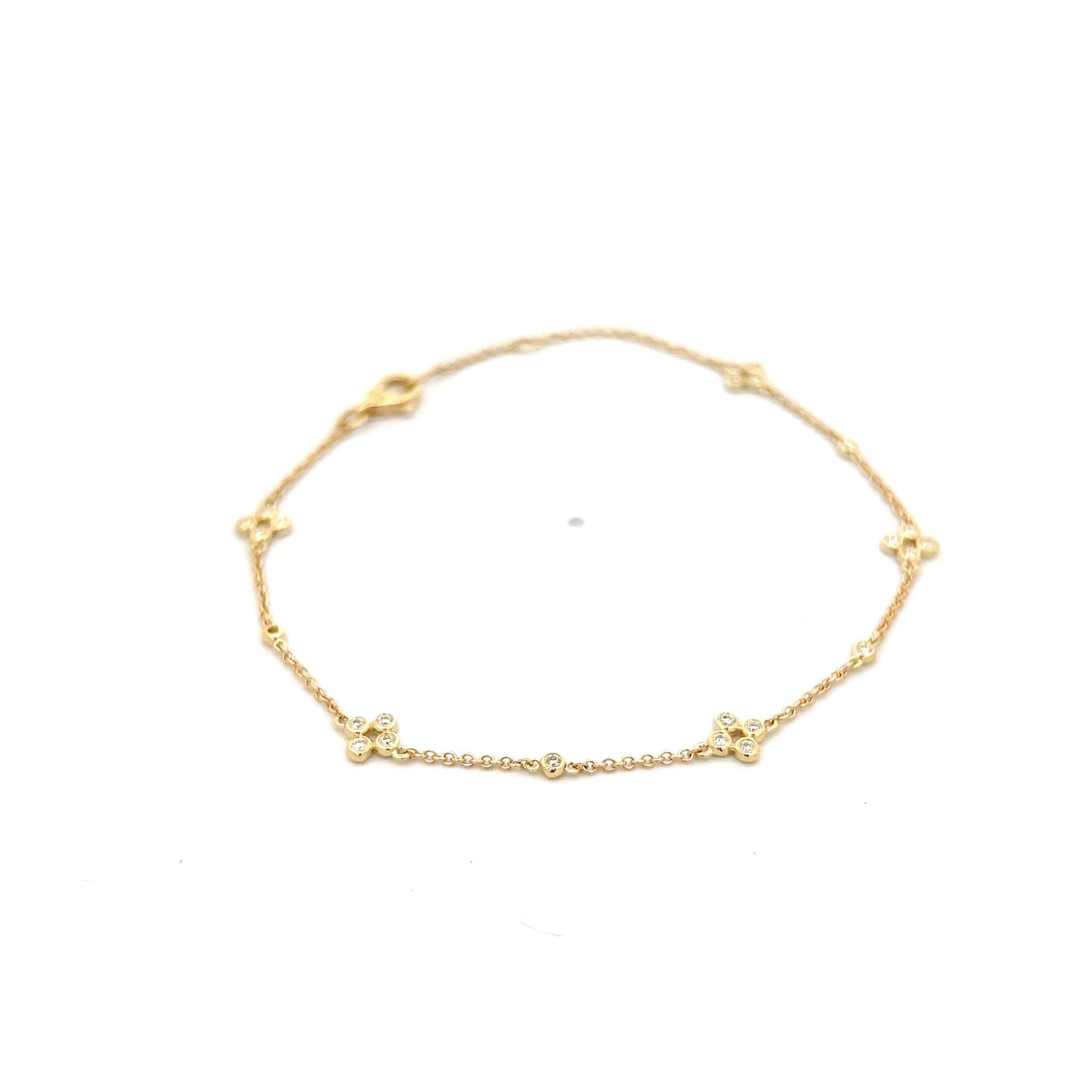 .16 Diamond Cluster Station Bracelet in 14k Yellow Gold