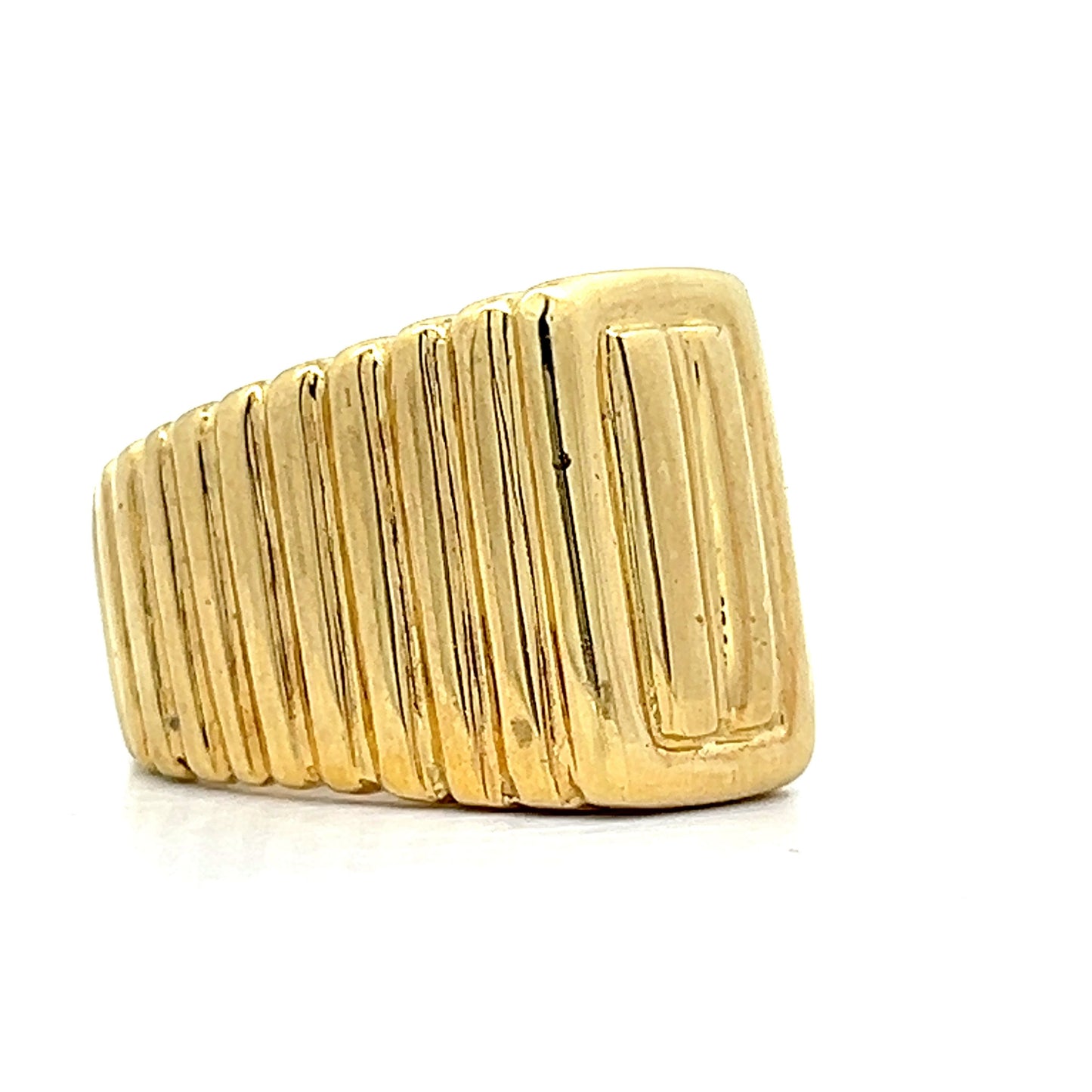 Rectangular Ridged Statement Ring in 18k Yellow Gold