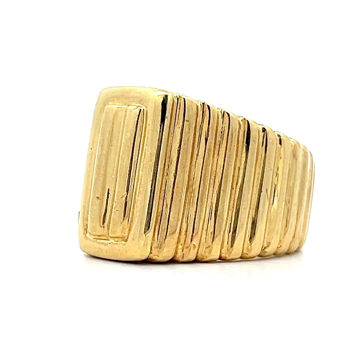 Rectangular Ridged Statement Ring in 18k Yellow Gold