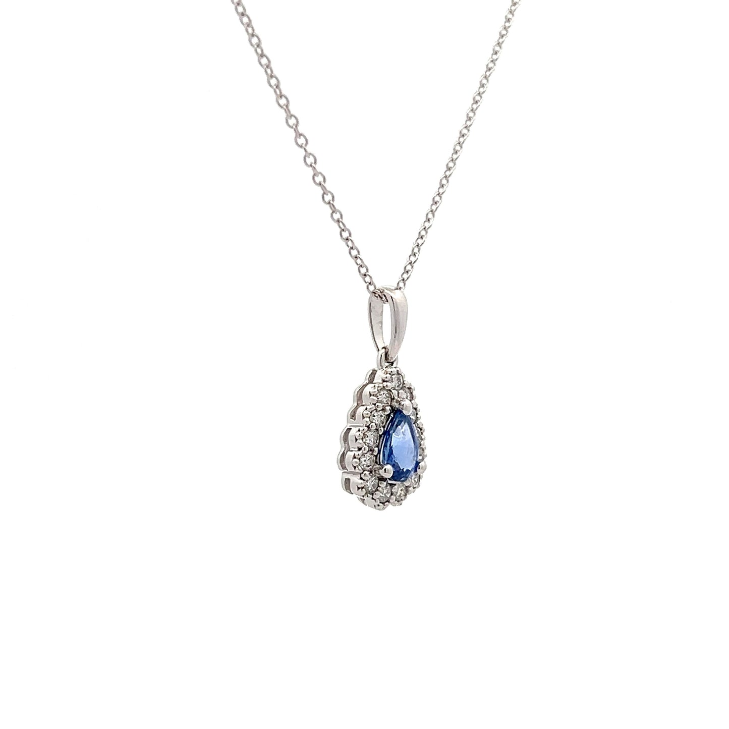 .43 Pear Cut Sapphire & Diamond Pendant in 14k