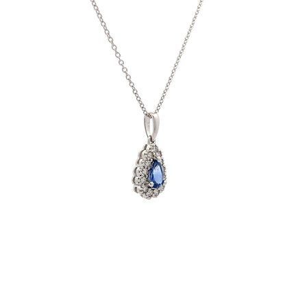 .43 Pear Cut Sapphire & Diamond Pendant in 14k