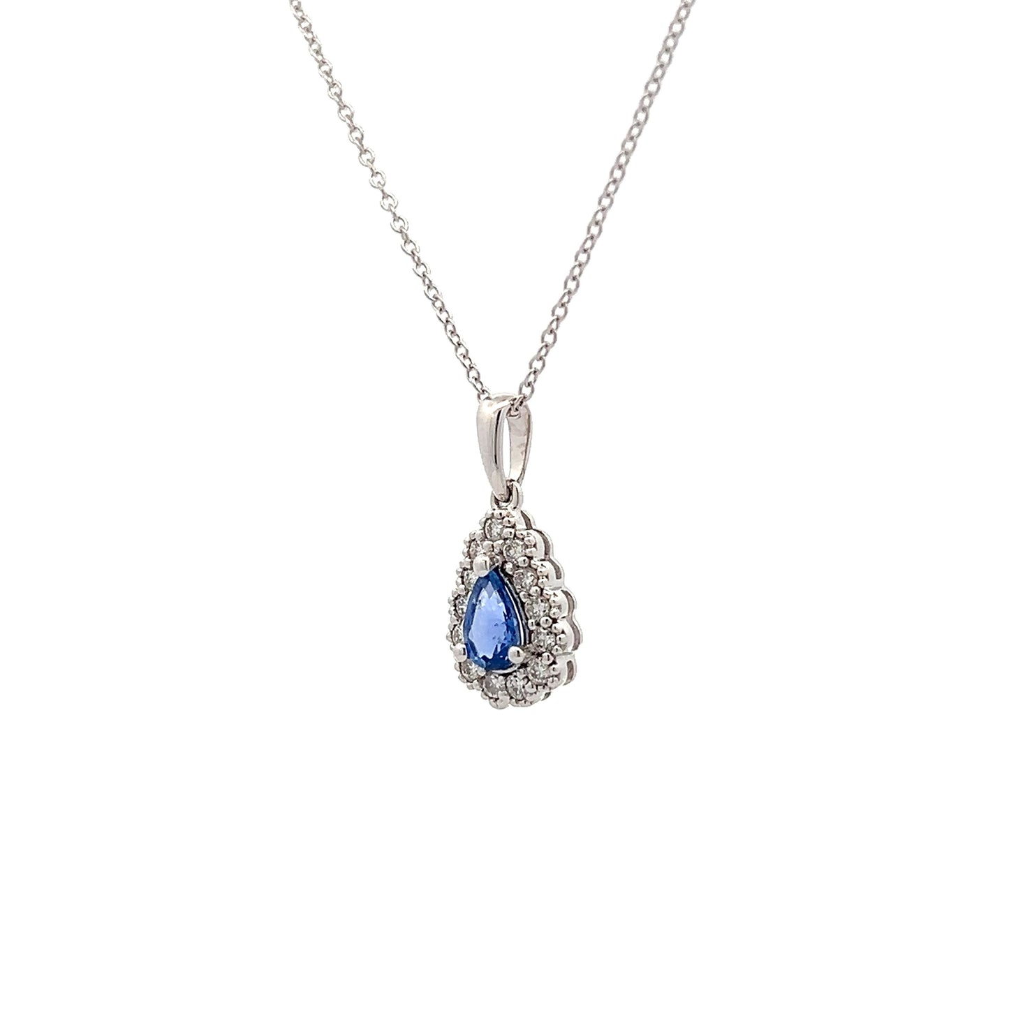 .43 Pear Cut Sapphire & Diamond Pendant in 14k