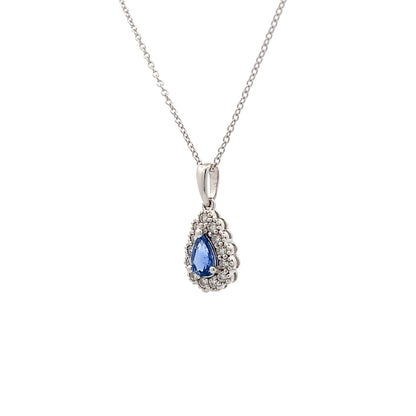 .43 Pear Cut Sapphire & Diamond Pendant in 14k