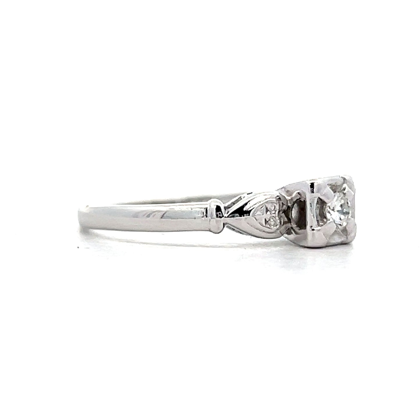 .06 Retro Diamond Engagement Ring in 14k White Gold