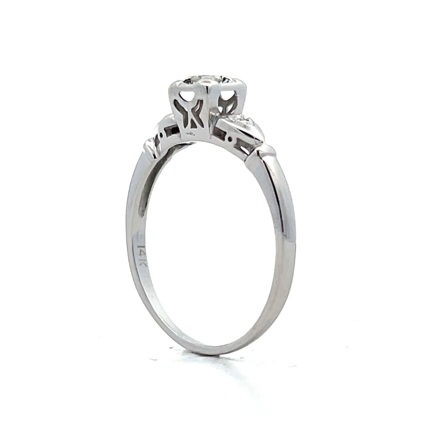 .06 Retro Diamond Engagement Ring in 14k White Gold