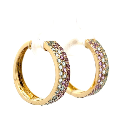 Blue Topaz & Purple Amethyst Hoop Earrings in 14k