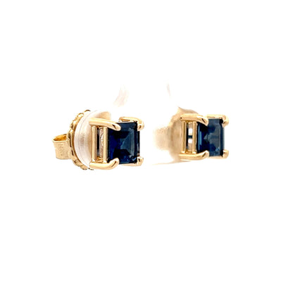 3.96 Square Sapphire Stud Earrings in 14k Yellow Gold