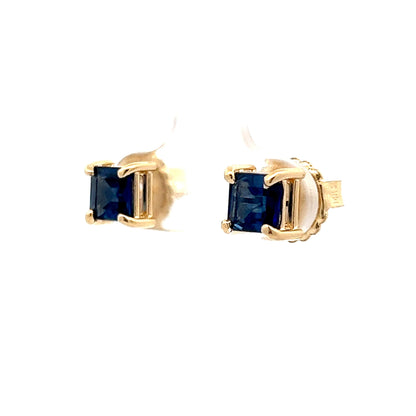 3.96 Square Sapphire Stud Earrings in 14k Yellow Gold