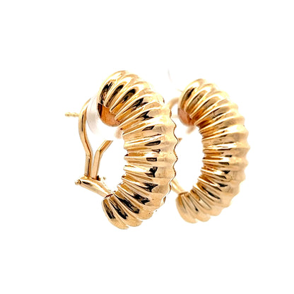 Chunky Textured Half Hoop Earrings in 14k Yellow Gold