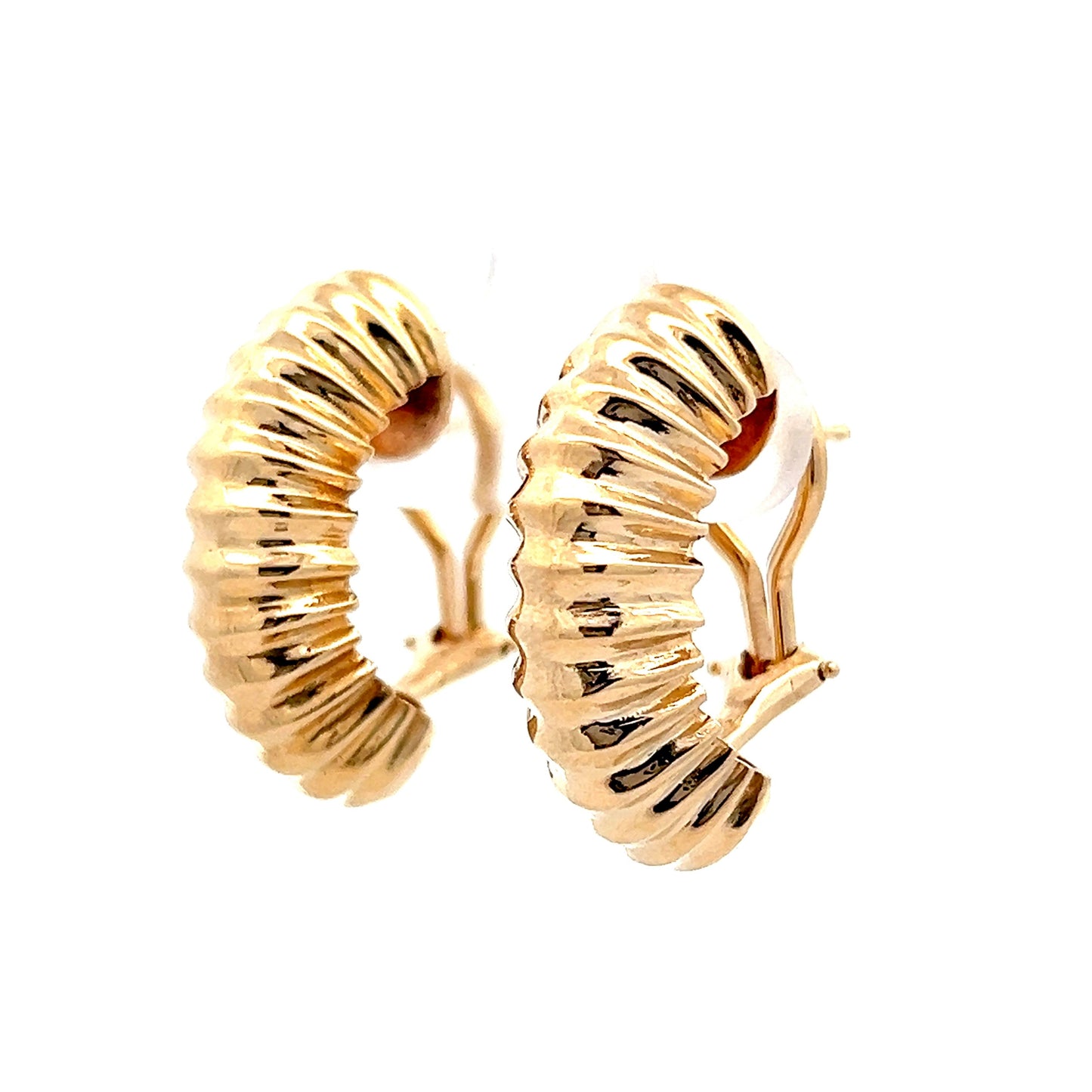 Chunky Textured Half Hoop Earrings in 14k Yellow Gold