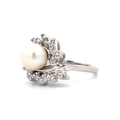 .30 Vintage Mid-Century Pearl & Diamond Ring in 14k