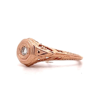 .08 Art Deco Style Engagement Ring in 14k Rose Gold