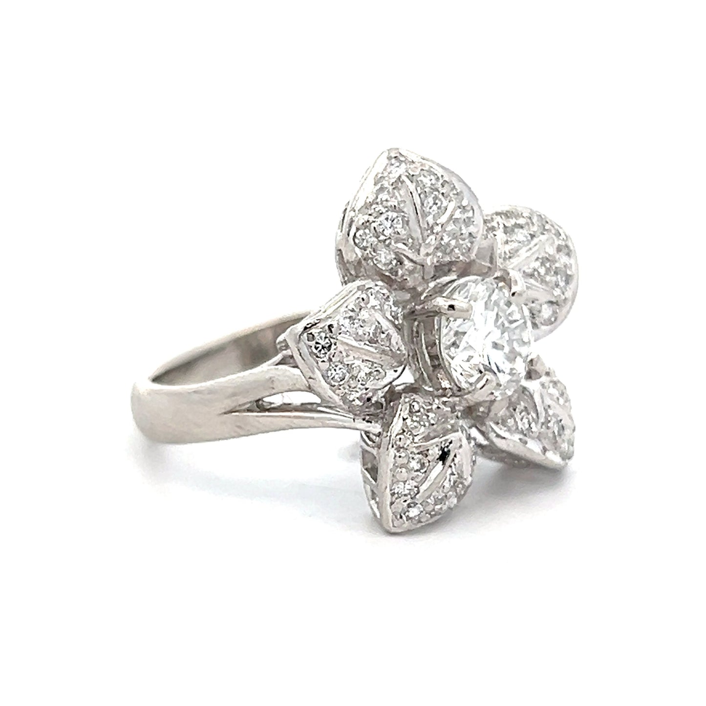 .93 Vintage Petri Diamond Floral Cocktail Ring in Platinum