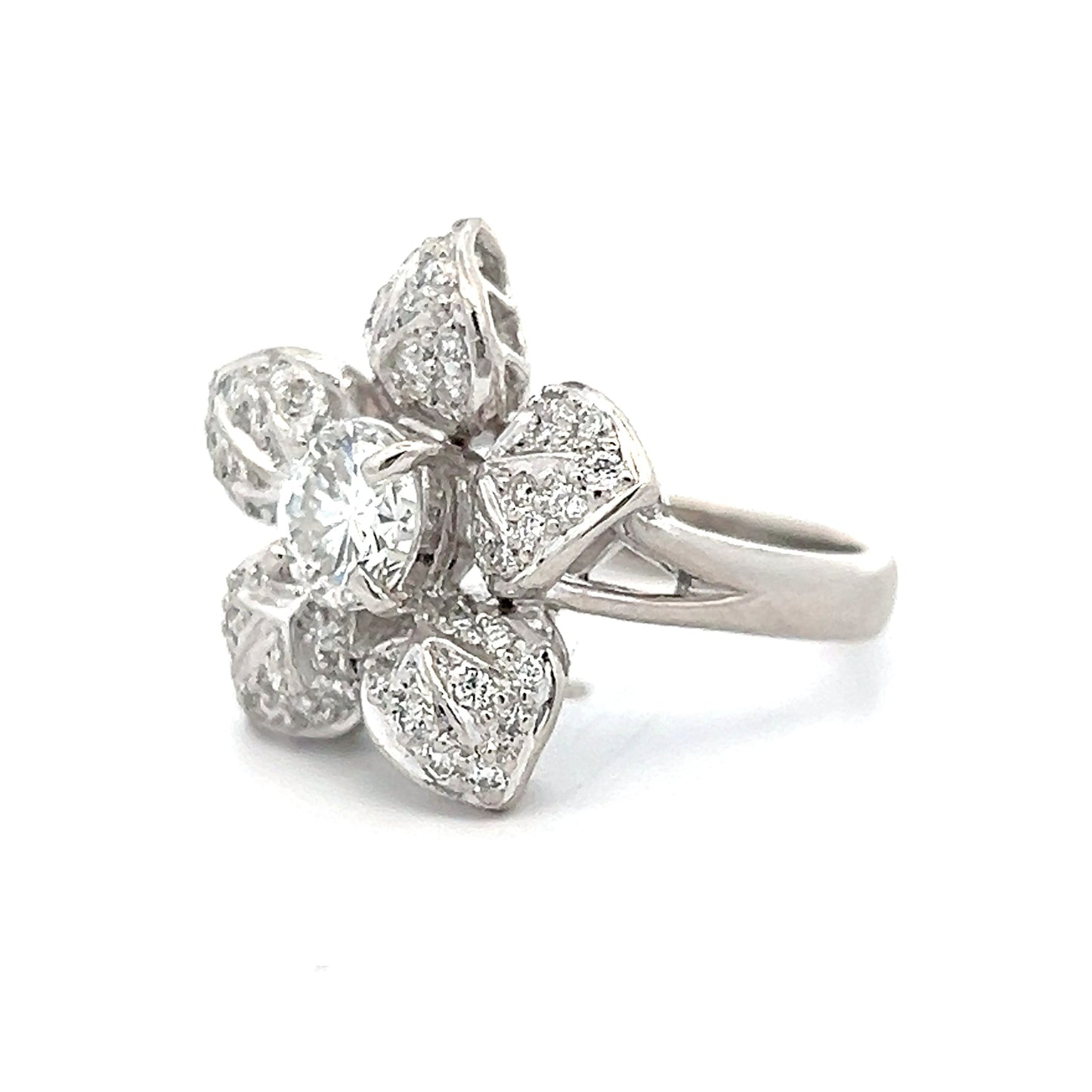 .93 Vintage Petri Diamond Floral Cocktail Ring in Platinum