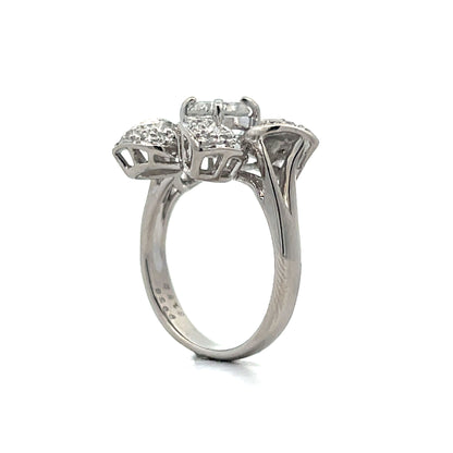 .93 Vintage Petri Diamond Floral Cocktail Ring in Platinum