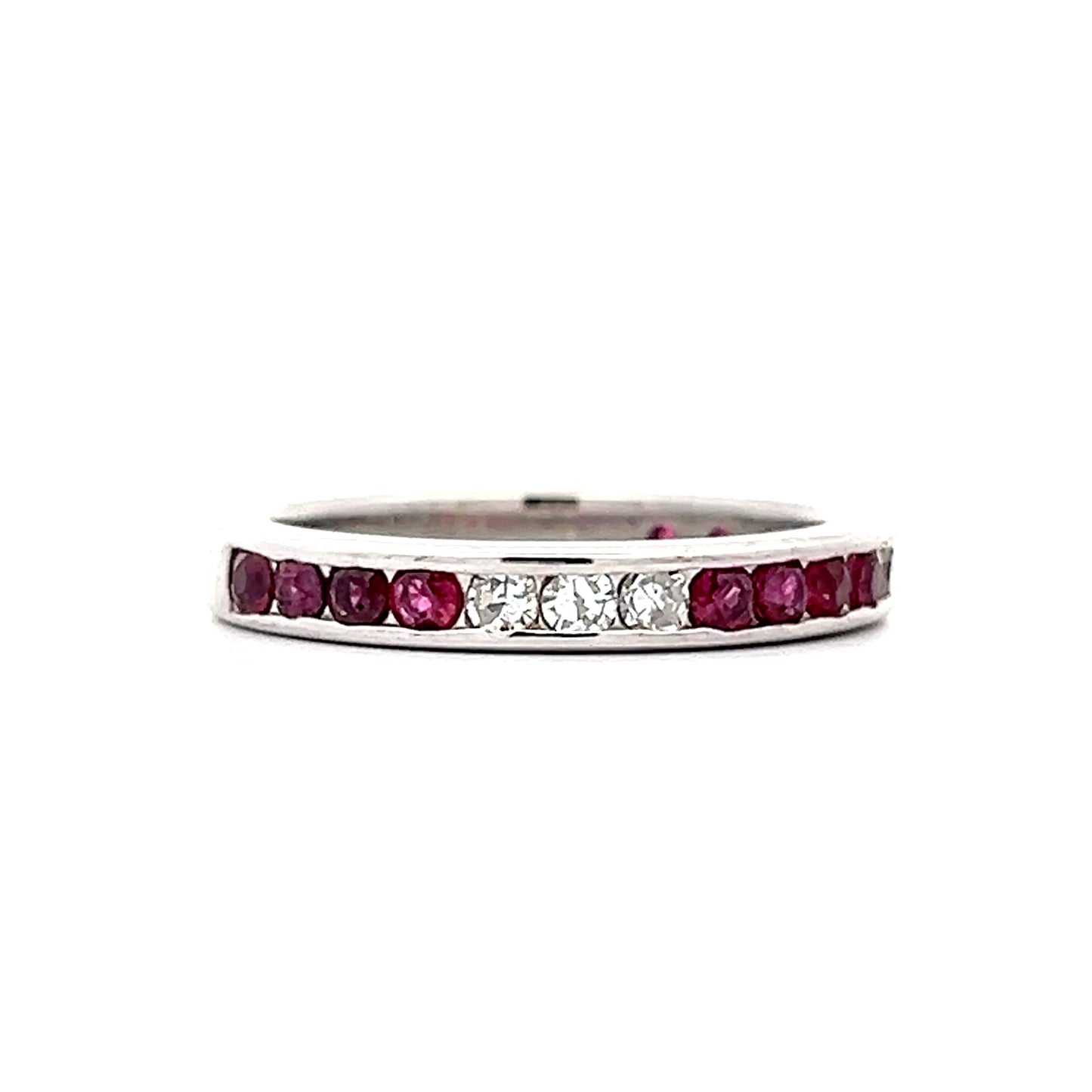 Ruby & Diamond Half Eternity Band in 14k White Gold